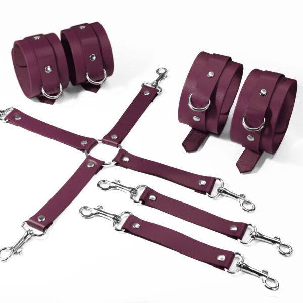 Набір для БДСМ 3 в 1 Feral Feelings BDSM Kit 3 Burgundy, burgundy, наручники, поножі, хрестовина