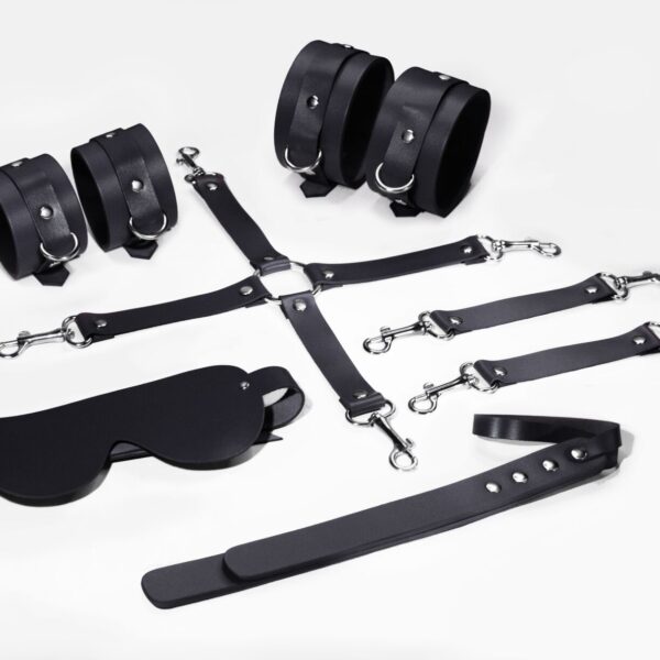 Набір для БДСМ 5 в 1 Feral Feelings BDSM Kit 5 Black, наручники, поножі, хрестовина, маска, падл