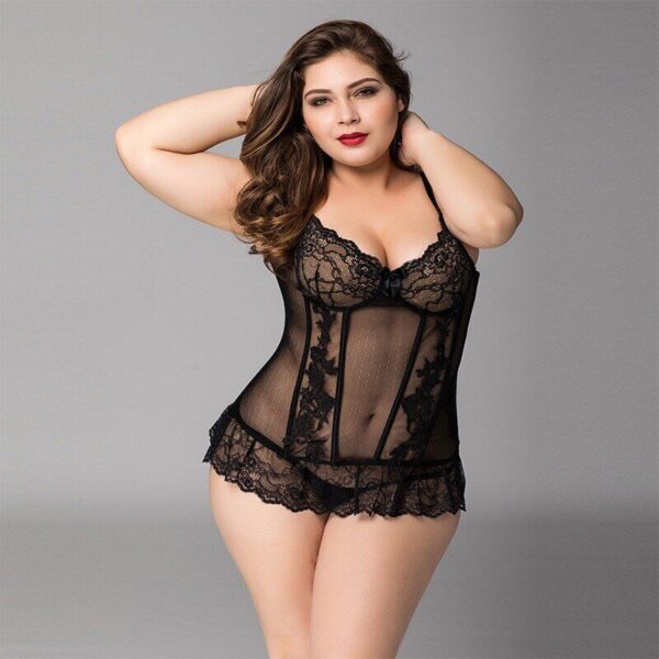 Мереживний корсет JSY «Сексуальна Белла» Plus Size Black, дрібна сітка, гіпюр, чашки з кісточками