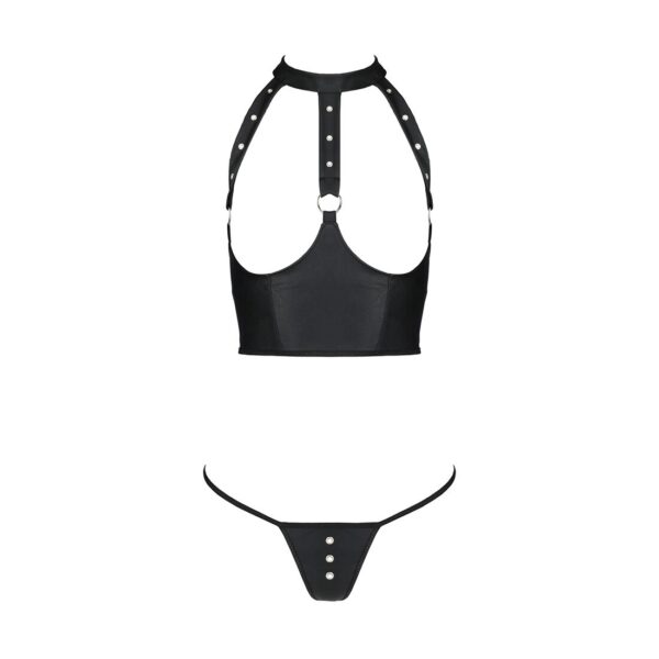 Комплект білизни з відкритими грудьми Passion GENEVIA SET WITH OPEN BRA L/XL black, корсет, стрінги