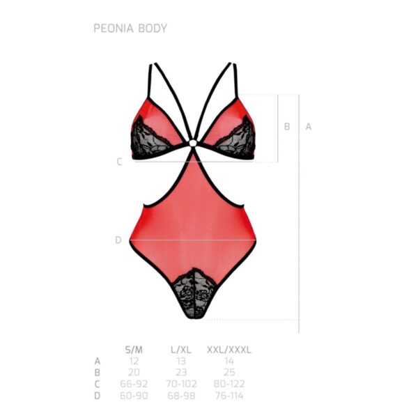 Напівпрозоре боді з мереживом Passion PEONIA BODY XXL/XXXL red