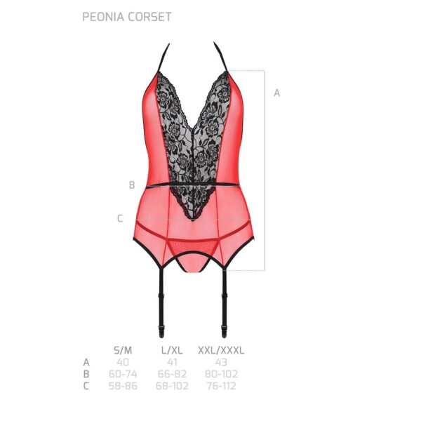 Корсет з пажами для панчіх Passion PEONIA CORSET XXL/XXXL red стрінги