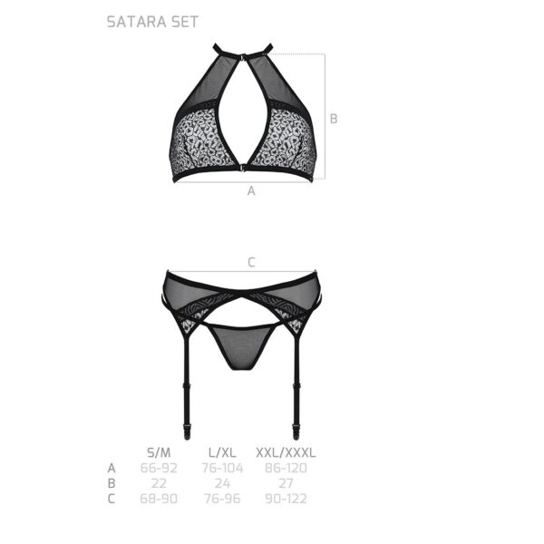 Комплект білизни Passion SATARA SET XXL/XXXL black, топ, пояс для панчіх, стрінги