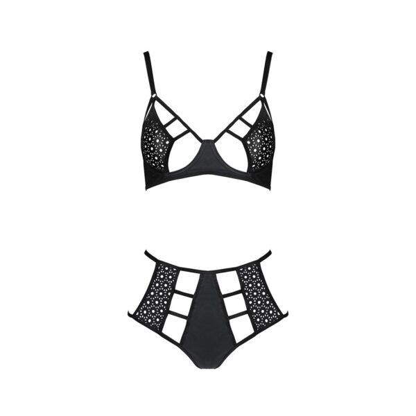 Комплект білизни Passion TASMINA SET L/XL black, ліф, високі трусики з корсетом ззаду