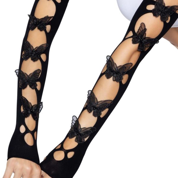 Мітенки Leg Avenue Butterfly applique arm warmers Black, метелики