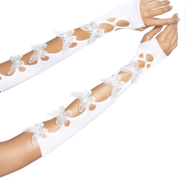 Мітенки Leg Avenue Butterfly applique arm warmers White, метелики