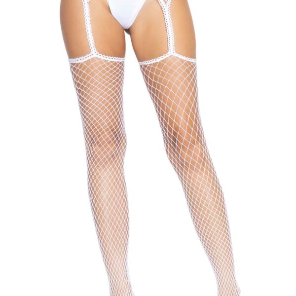 Панчохи-сітка Leg Avenue Net stockings with garter belt One size White, пояс, підв’язки