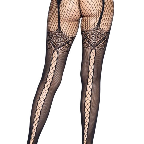 Колготки Leg Avenue Fishnet tights with back seam One size Black, задній шов, мереживо, сітка