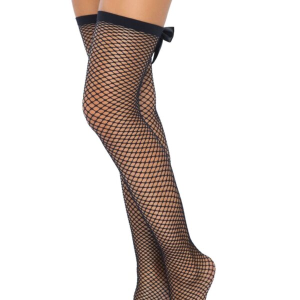 Панчохи-сітка зі швом ззаду Leg Avenue Bow back seam thigh highs One size Black, атласний бант