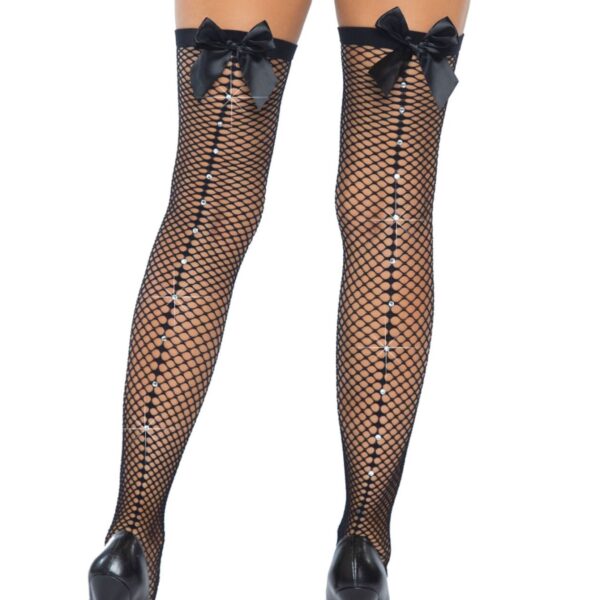 Панчохи-сітка зі швом ззаду Leg Avenue Bow back seam thigh highs One size Black, атласний бант