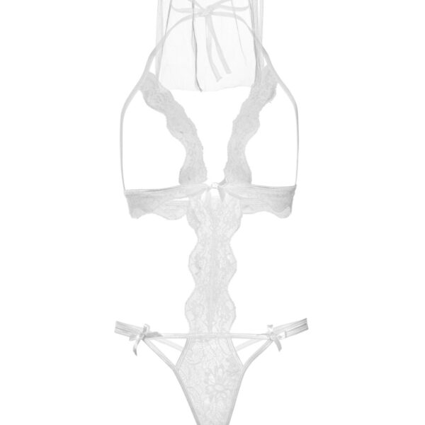 Костюм нареченої Leg Avenue G-string teddy, veil & garter One size White, з відкритими грудьми