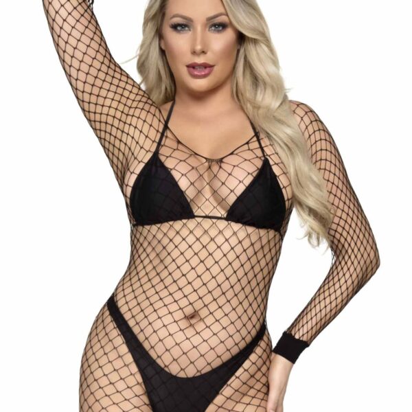 Бодістокінг у велику сітку Leg Avenue Long Sleeved Bodystocking One size Black, довгий рукав