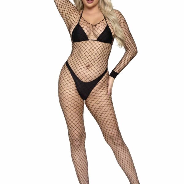 Бодістокінг у велику сітку Leg Avenue Long Sleeved Bodystocking One size Black, довгий рукав