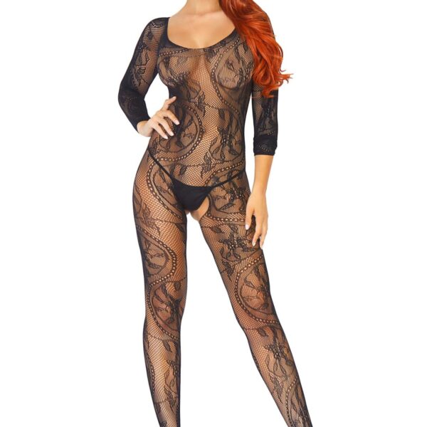 Бодістокінг Leg Avenue Swirl Lace Bodystocking One size Black, ажурна тканина, доступ