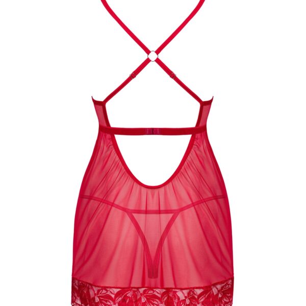 Прозора сорочка бебі-дол Obsessive Lacelove babydoll & thong XS/S Red, мереживо, стрінги