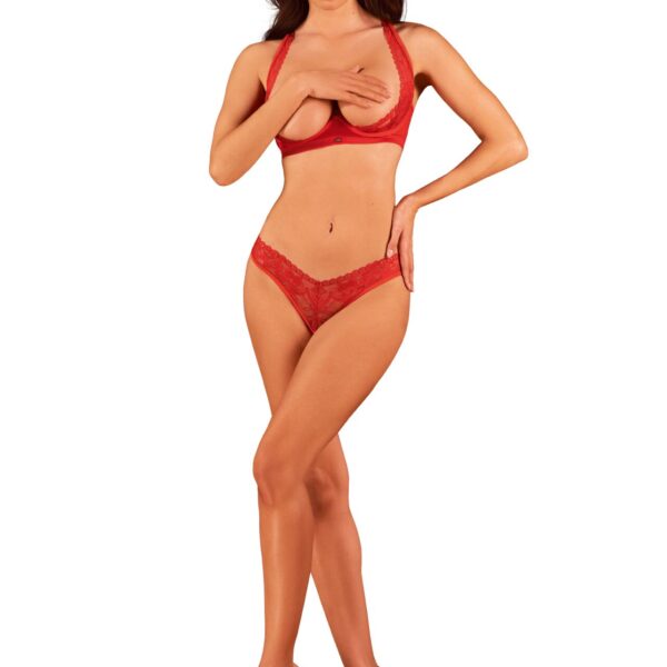 Комплект білизни Obsessive Lacelove cupless 2-pcs set XS/S Red, відкритий доступ, відкриті груди