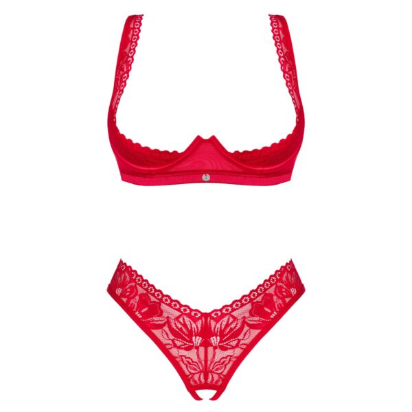 Комплект білизни Obsessive Lacelove cupless 2-pcs set XS/S Red, відкритий доступ, відкриті груди