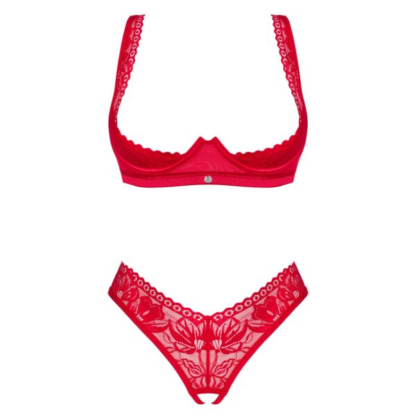 Комплект білизни Obsessive Lacelove cupless 2-pcs set XL/2XL Red, відкритий доступ, відкриті груди