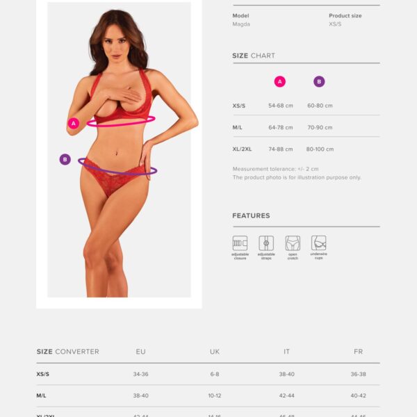 Комплект білизни Obsessive Lacelove cupless 2-pcs set XL/2XL Red, відкритий доступ, відкриті груди