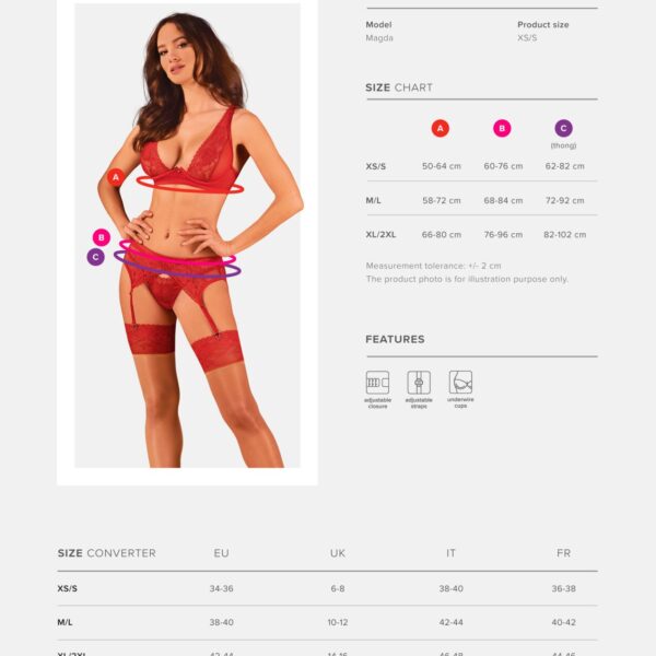 Комплект білизни Obsessive Lacelove cupless 3-pcs set XS/S Red, бюстгальтер, стрінги, пояс для панчі