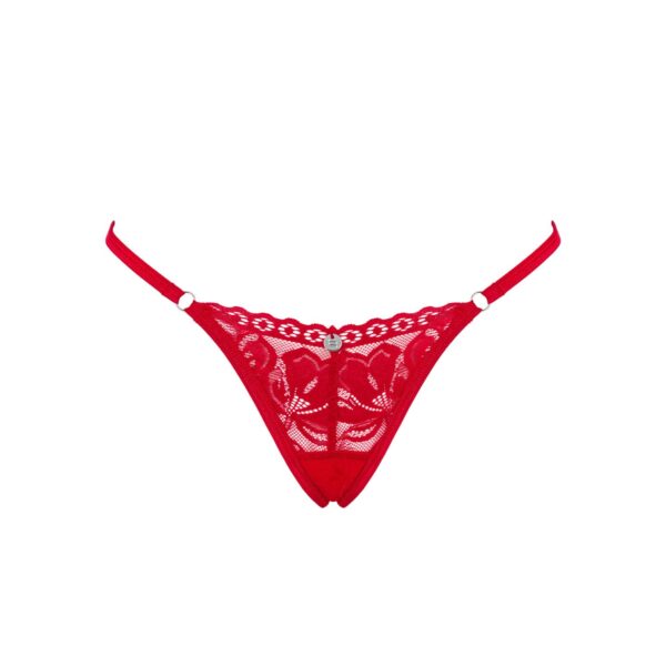 Мереживні стрінги Obsessive Lacelove thong XS/S Red, низька посадка