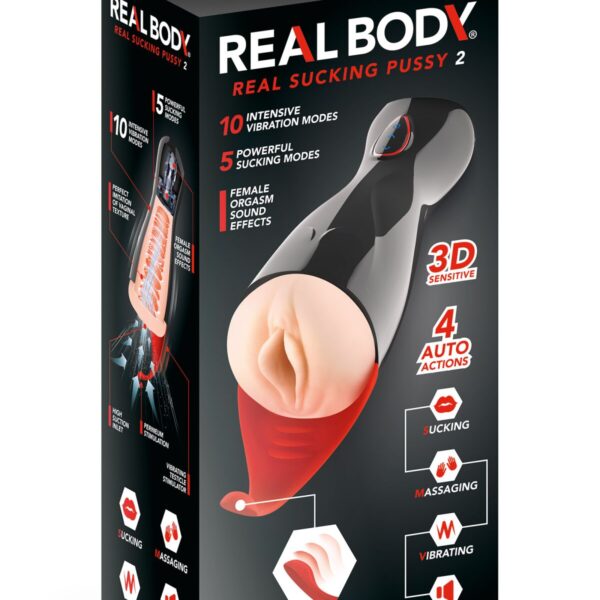 Преміум-вібромастурбатор Real Body - Real Sucking Pussy 2, всмоктування, звук, стимуляція промежини