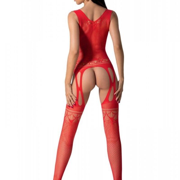 Бодістокінг з плетінням на грудях Passion BS099 One Size, red, відкритий доступ, імітація підв’язок