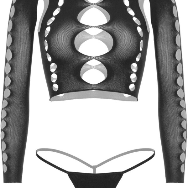 Комплект Leg Avenue Long sleeve crop top & string Black One Size