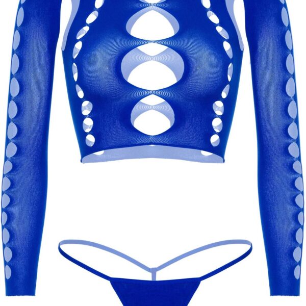 Комплект Leg Avenue Long sleeve crop top & string Royal Blue One Size