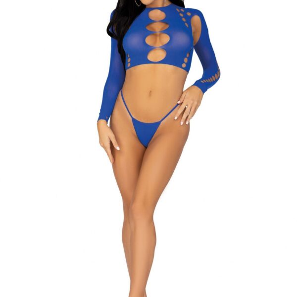 Комплект Leg Avenue Long sleeve crop top & string Royal Blue One Size