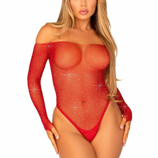 Боді Leg Avenue Crystalized fishnet bodysuit Red One Size