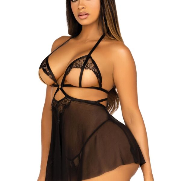 Пеньюар Leg Avenue Lace and mesh babydoll & panty Black S