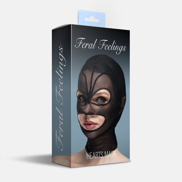 Маска серце сітка з відкритим ротом та очима Feral Feelings - Hearts Mask Black/Black