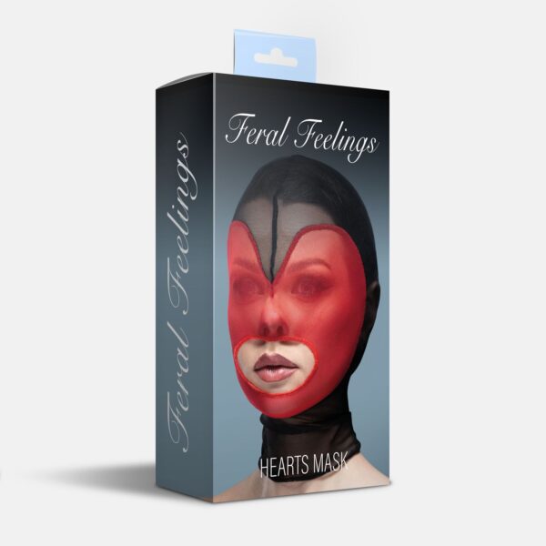 Маска серце сітка з відкритим ротом Feral Feelings - Hearts Mask Black/Red