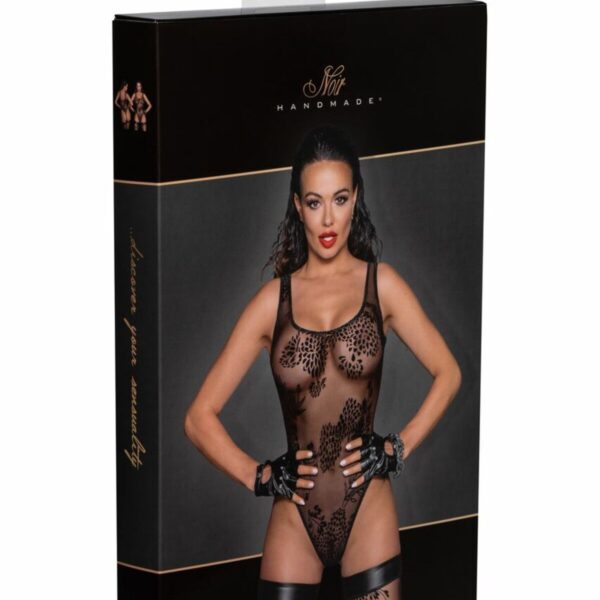 Боді Noir Handmade F242 Tulle body with patterned flock embroidery - XL