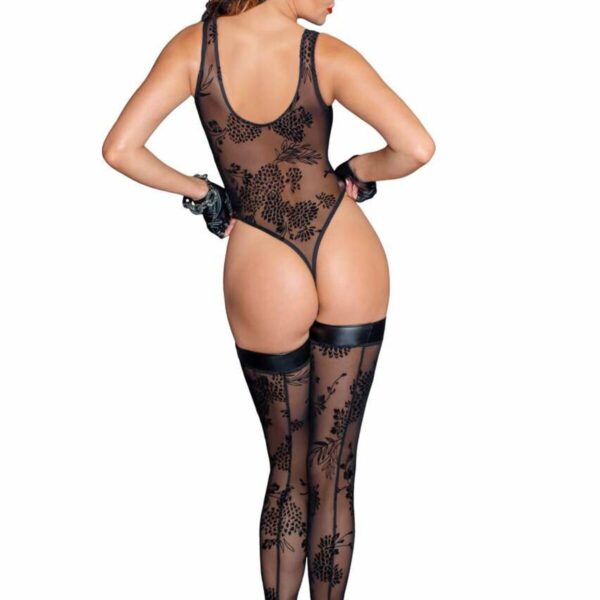 Боді Noir Handmade F242 Tulle body with patterned flock embroidery - XL