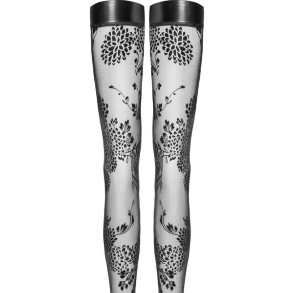 Панчохи Noir Handmade F243 Tulle stockings with patterned flock embroidery - S