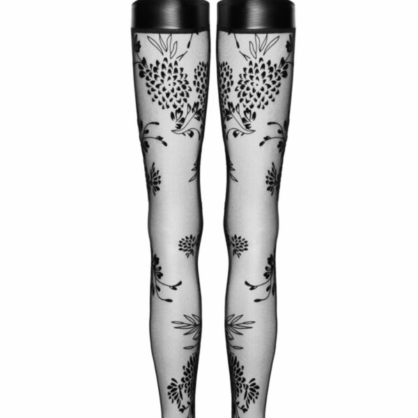 Панчохи Noir Handmade F243 Tulle stockings with patterned flock embroidery - M