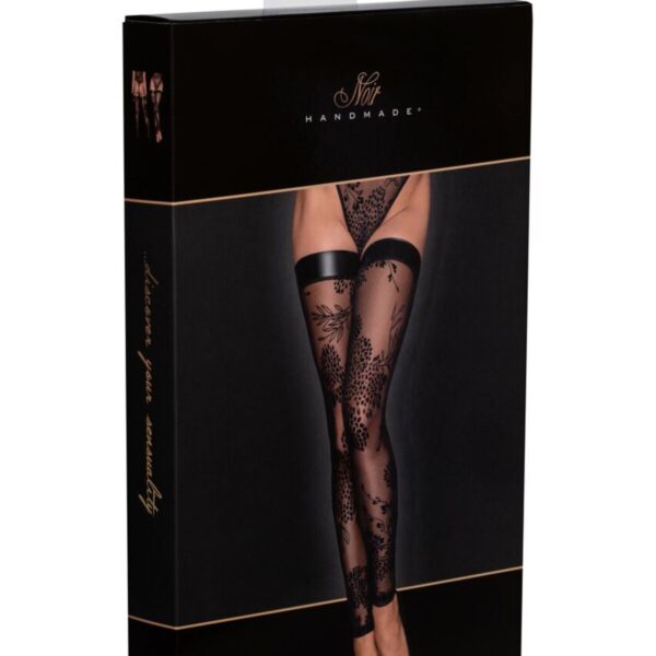 Панчохи Noir Handmade F243 Tulle stockings with patterned flock embroidery - M