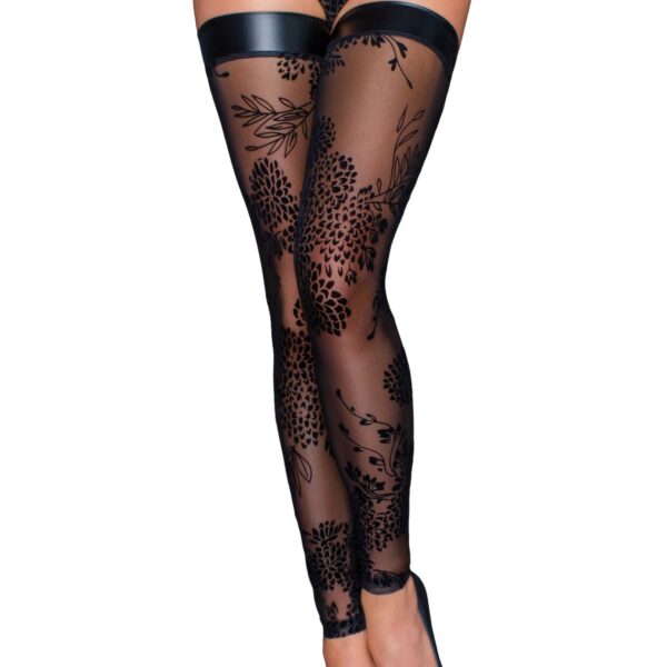 Панчохи Noir Handmade F243 Tulle stockings with patterned flock embroidery - M