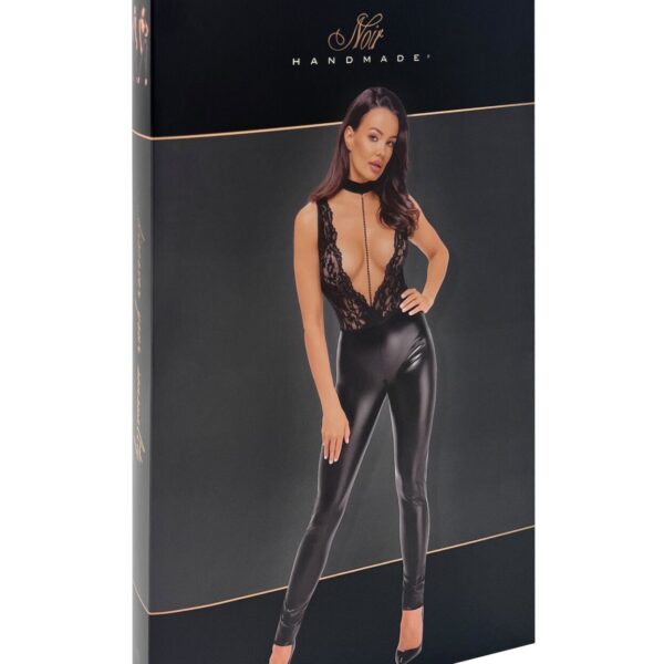 Комбінезон Noir Handmade F298 Libido Deep-V catsuit with collar and pearl chain - S