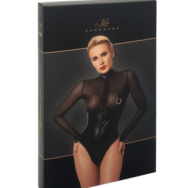 Боді Noir Handmade F321 Edge wetlook and mesh body with rings - S