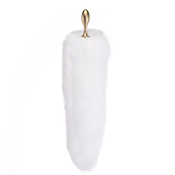 Металева анальна пробка Лисячий хвіст LOCKINK SEVANDA White Fox-Tail Anal Pear-shape Plug