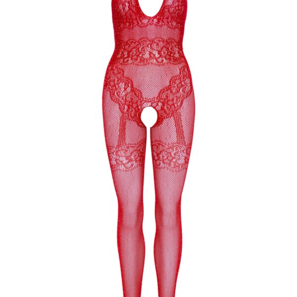 Бодістокінг Leg Avenue Rhinestone Lace and Net Bodystocking Red One Size