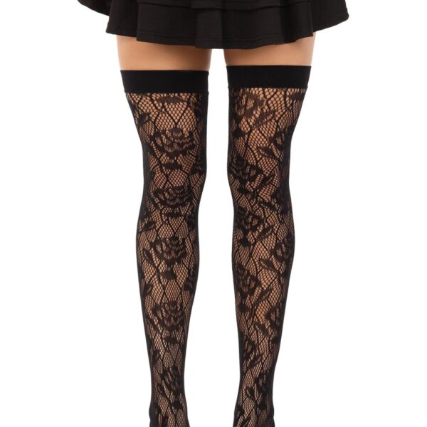 Панчохи Leg Avenue Wild rose net thigh highs One Size