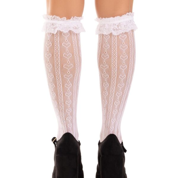 Шкарпетки ажурні з рюшами Leg Avenue Sweetheart Ruffle Cuff Knee Highs White, високі