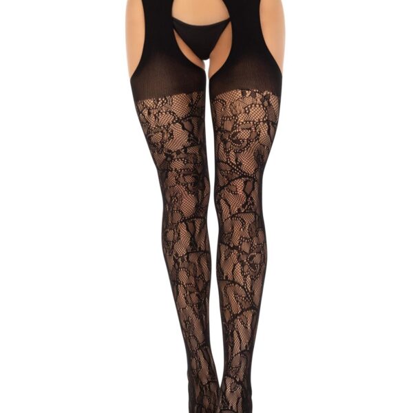 Панчохи Leg Avenue Eyelet lace suspender hose Black One Size