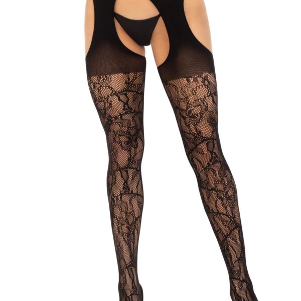 Панчохи Leg Avenue Eyelet lace suspender hose Black One Size