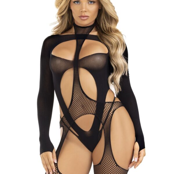 Бодістокінг Leg Avenue Bodystocking with cutout teddy Black One Size