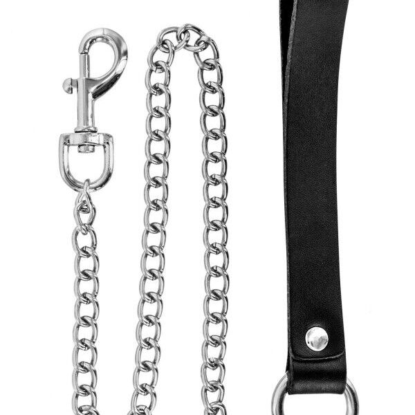 Повідець Fetish Tentation Premium Metal leash with cowhide leather wrist 72 см